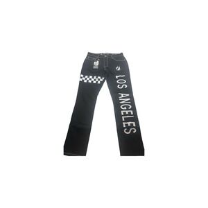 FISLL NBA Men's Los Angeles Lakers Denim Jeans with‎ Checkered Pattern, Black34
